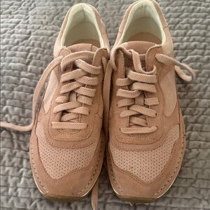 Women's Suede Lace-Up Sneakers in Blush